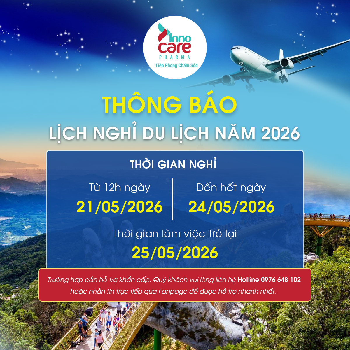 [THÔNG BÁO] LỊCH NGHỈ DU LỊCH HÈ 2026 – INNOCARE PHARMA 1